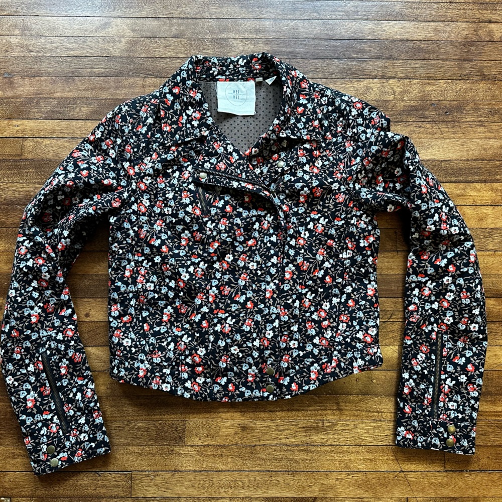 Anthropologie Floral Bomber Jacket - Black and Red
